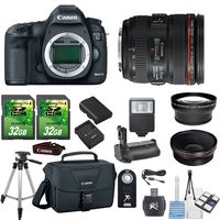 Canon EOS 5D Mark III 22.3MP Digital SLR Camera Bundle with 24-70mm f/4 USM Lens, 2-Piece 32GB Memory Cards and Accessories (12 Items)