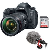 Canon EOS 6D Mark II DSLR Camera with EF 24-105mm f/4L is II Plus Boya by-MM1 Shotgun Video Microphone and 64GB SDHC Memory Card