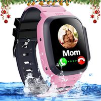 Kids Waterproof Smart Watch Phone GPS Tracker with SOS Two Way Call Micro Chat Touch Screen Camera Alarm Clock Math Game Gizmo Learning Toys for Age 3-12 Girls Boys Christmas Birthday Gifts (Pink)