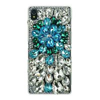 STENES Sony Xperia XA1 Ultra Case - 3D Handmade Crystal Rhinestone Flowers Sparkle Rhinestone Design Cover Case for Sony Xperia XA1 Ultra Retro Dust Plug - Blue