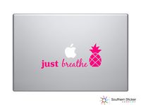 Just Breathe Text Pinapple Hawaii Aloha Black Bathroom Silhouette Macbook Symbol Iphone Apple Ipad Decal Skin Sticker Laptop (Pink)