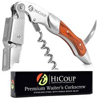 Waiters Corkscrew by HiCoup - Professional Stainless Steel with Pakka Wood Inlay All-in-one Corkscrew, Bottle Opener and Foil Cutter, The Favoured Wine Opener of Sommeliers, Waiters and Bartenders