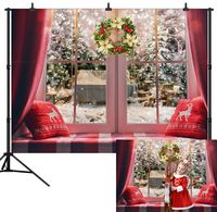 Dephoto 7X5FT Christmas Backdrop Winter Snowflake Window Christmas Tree Santa Garland Wreath Xmas Holiday Family Party Kids Photography Background Decoration Banner Photo Booth Studio PGT473A