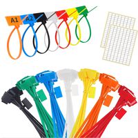 70-Pieces 6 Inch Color Nylon Cable Marker Ties Self-Locking Cord Tags Write on Ethernet Label Wire Straps with and 304-Pcs White Self-Adhesive Cable Labels for Home and Equipment Room Use...