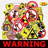 Warning Theme Cool Laptop 50 Pcs Vinyl Waterproof Stickers Pack for Luggage Decals Car Guitar Bike Door Bicycle Wall Decoration（A）