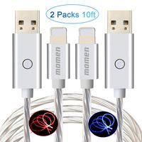 iPhone Charger Cable 10ft, momen LED iPhone Charging Cord with Switch Button, Compatible with iPhone 11/11 pro/11 pro max/X/8/8 Plus/7 Plus/7/6s Plus/6s/6 Plus/6, iPad (2 Packs)