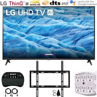 LG 55UM7300PUA 55" 4K HDR Smart LED IPS TV w/AI ThinQ (2019) + Flat Wall Mount Ultimate Bundle + 2.4GHz Wireless Keyboard Smart Remote w/Touchpad + 6-Outlet Surge Adapter w/Night Light