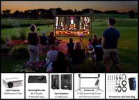 Indoor/Outdoor Theater Kit | Silverscreen Series System | 9' Projection Screen with HD Savi 3000 Lumen Projector, Sound System, Blu-Ray Player w/WiFi (SS-100)