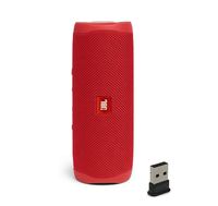 JBL Flip 5 Waterproof Portable Wireless Bluetooth Speaker Bundle with USB 2.0 Bluetooth Adapter - Red