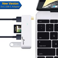 USB C 3.1 Hub, Adapter for 2015/2016/2017/2018 MacBook/Pro 12/13/15 Inch and More, 5 in 1 Multiport USB Dongle 3.0 Type A Port Micro SD Memory Card Reader (Silver)