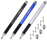 CCIVV Stylus Pen 2 in 1 Fine Point & Mesh Tip for Touch Screen, Compatible for Tablet and Cellphone (3Pcs, Black/Blue/Silver)