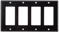 Leviton 80412-E 4-Gang Decora/GFCI Device Decora Wallplate, Standard Size, Thermoset, Device Mount, Black, 10-Pack