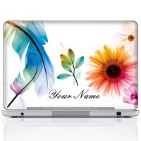 Meffort Inc Personalized Laptop Notebook Skin Sticker Cover Art Decal, Customize Your Sticker Size & Name (Max Size: 16 X 11 Inch) (Custom Size, White Flower Leaves)