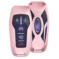 M.JVisun] Car Remote Keyless Entry Key Case Cover Fob Skin for Ford Mustang Explorer Taurus F-150, Premium Aircraft Grade Aluminum Metal Protective Shell Genuine Leather with Key Chain - Rose Gold
