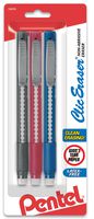 Pentel Clic Retractable Eraser with Grip, Assorted Barrels, 3 Pack (ZE21BP3M)