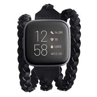 V-MORO Leather Wrap Bracelet Compatible with Fitbit Versa 2/Versa/Versa Lite Edition, Handmade Weave Leather Wristband Replacement Bracelet Straps - Black