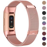 HAPAW Bands Compatible with Fitbit Charge 3, Women Men Metal Stainless Steel Replacement Accessories Straps Bracelet Compatible with Fitbit Charge 3 SE Fitness Tracker Small Large