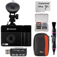 Transcend DrivePro 550 Dual Lens Car Dashboard Video Camera with Suction Cup Mount & 64GB Card + Case + Reader + Kit