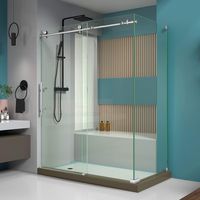 DreamLine Enigma-X 34 1/2 in. D x 60 3/8 in. W x 76 in. H Fully Frameless Sliding Shower Enclosure in Brushed Stainless Steel, SHEN-6134600-07