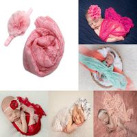 Baby Photography Props Blanket Newborn Girls Boy Photo Shoot Outfits Infant Blanket Lace Wrap and Headband(Pink)