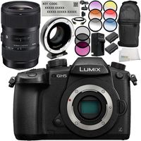 Panasonic Lumix DC-GH5 with 18-35mm f/1.8 DC HSM Art Lens + Metabones MB_SPEF-M43-BT3 0.64x Adapter 13PC Kit - Includes V-Log L Function Activation Code + More - International Version (No Warranty)