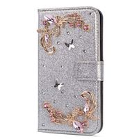 Amocase Glitter Case with 2 in 1 Stylus for Samsung Galaxy Note 9,Luxury Diamond 3D Crystal Butterfly Flower Magnetic Wallet Leather Stand Case for Samsung Galaxy Note 9 - Silver