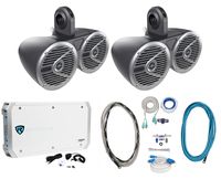 4) Alpine SPS-M601 Pair 6.5" Marine Wakeboard Speakers+6 Ch. Amplifier+Amp Kit