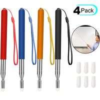 4 Pieces Retractable Teacher Pointer Telescopic Teaching Pointer Presenter Whiteboard Pointer and Lanyards with 6 Pieces Extra Felt Nibs for Teachers Coach Presenter, Extends to 39 Inches