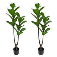 BESAMENATURE Set of 2, 4-Foot Artificial Fiddle Leaf Fig Tree/Faux Ficus Lyrata for Home Decor, Green