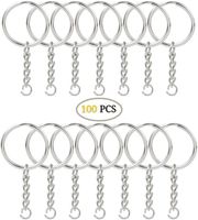 kingforest 100PCS Split Key Ring with Chain and Jump Rings, Nickel Plated Split Key Ring with Chain Silver Color Metal Split Key Chain Ring Parts with 1inch/25mm Open Jump Ring and Connector