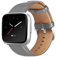 UMAXGET Leather Band Compatible with Fitbit Versa/Versa 2/ Versa Lite/Versa Special Edition Watch, Classic Genuine Leather Strap with Stainless Steel Buckle Wristband for Women Men