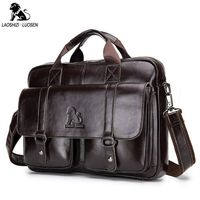 Luosen Men's Leather Shoulder Bag Briefcases Messenger Bag Crossbody Handle Laptop Bag (Coffee)