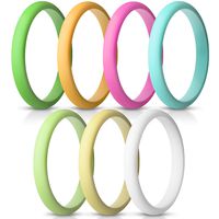 ThunderFit Women's Thin and Stackable Silicone Rings Wedding Bands - 7 Pack 2.5mm Width - 2mm Thick (White, Yellow Green, Deep Pink, Blue, Yellow, Orange, Green, 4.5-5 (15.7mm))