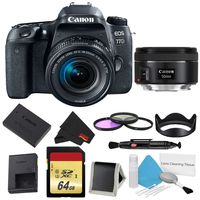 Canon EOS 77D DSLR Camera with 18-55mm Lens Bundle w/ 3 Piece Filter & Memory Kit + 50mm Lens (International Model)