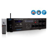 Wireless Bluetooth Public Address Amplifier - 500W Compact Mini Digital Home Power Audio Sound PA Receiver System w/ 70V 100V Output, Mic Input, Radio, USB, Remote For 4-16ohm Speaker - Pyle PMSA126BU