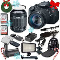 Canon EOS Rebel T5i 18.0 MP CMOS Digital Camera HD Video with Canon EF-S 18-55mm f/3.5-5.6 IS STM Lens + 2pc SanDisk 32GB Memory Cards + Battery Grip + Promotional Holiday Accessory Bundle