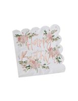 Ginger Ray Rose Gold Foiled Floral Happy Birthday Napkin Party Tableware X 16 Pack - Ditsy Floral