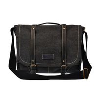 15" Laptop Messenger Bag for Men Canvas Leather Messenger Bag Briefcase Shoulder Sling Laptop Bag Black 261