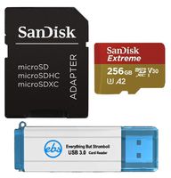 SanDisk 256GB Micro SDXC Memory Card Extreme Works with GoPro Hero 8 Black, GoPro Max 360 Action Camera U3 V30 4K A2 Class 10 (SDSQXA1-256G-GN6MA) Plus 1 Everything But Stromboli (TM) 3.0 Card Reader