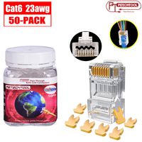 RJ45 23AWG Cat6a Cat6 Large Connector Gold Plated 8P8C Pass Through Plug （50Packs）