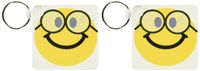 3dRose Geeky smiley face Cute geek Happy nerd yellow smilie with glasses - Key Chains, 2.25 x 2.25 inches, set of 2 (kc_113100_1)