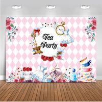 Mehofoto Tea Party Backdrop Floral Birthday Party Background for Bridal Shower 7x5ft Vinyl Teapot Tea Party Baby Shower Banner Decoration Backdrops