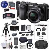 Sony Alpha a6100 Mirrorless Digital Camera with 16-50mm Lens with Premium Bundle: Includes - Tripod, Flash, Lens Filters, and Microphone