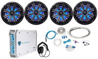 Kicker (4) 45KM84L 8" 1200w Marine Boat Speakers w/LED's+4-Ch Amplifier+Amp Kit