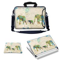 Meffort Inc Laptop Bundle Deal - Includes Neoprene Laptop Bag with Side Pocket Adjust Shoulder Strap with Matching Skin Sticker Decal & Mouse Pad (15.6 Inch, Family of Elephants)