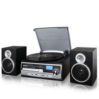 Trexonic 210104744M 3-Speed Turntable with CD Player, FM Radio, Bluetooth, USB/SD Recording and Wired Shelf Speakers