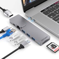 ODOMY USB C HUB for MacBook Pro 2019 2018 2017 2016 13-15 Inch, 8-in-1 Type C Adapter with Ethernet, Thunderbolt 3, 4K HDMI, 2 USB 3.0 Ports, 1 USB 2.0 Port SD TF Card Reader
