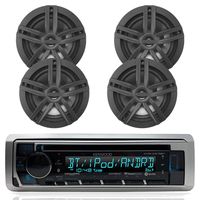 New Kenwood Outdoor Marine Boat/Car ATV AM/FM Radio CD/MP3 USB iPod iPhone Pandora Stereo Player with 4 New 6.5" Inch Black Marine Speakers System - Great Marine Audio Package