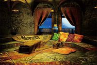 Leowefowa 5x3ft Vinyl Arabian Moroccan Theme Palace Backdrop Castle Carpet Pillows Window View Starry Sky Arabian Night Party Background Event Party Photography Decoration Portrait Photo Booth Props