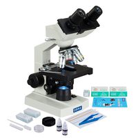 OMAX 40X-2500X LED Lab Binocular Microscope + Slide Preparation Kit + Blank Slides + Covers + Lens Paper